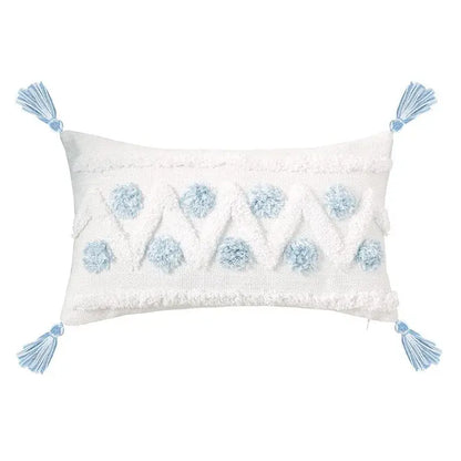Geometric tassel tufted light blue & white star pillow covers living room
