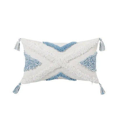 Geometric tassel tufted light blue & white star pillow covers living room