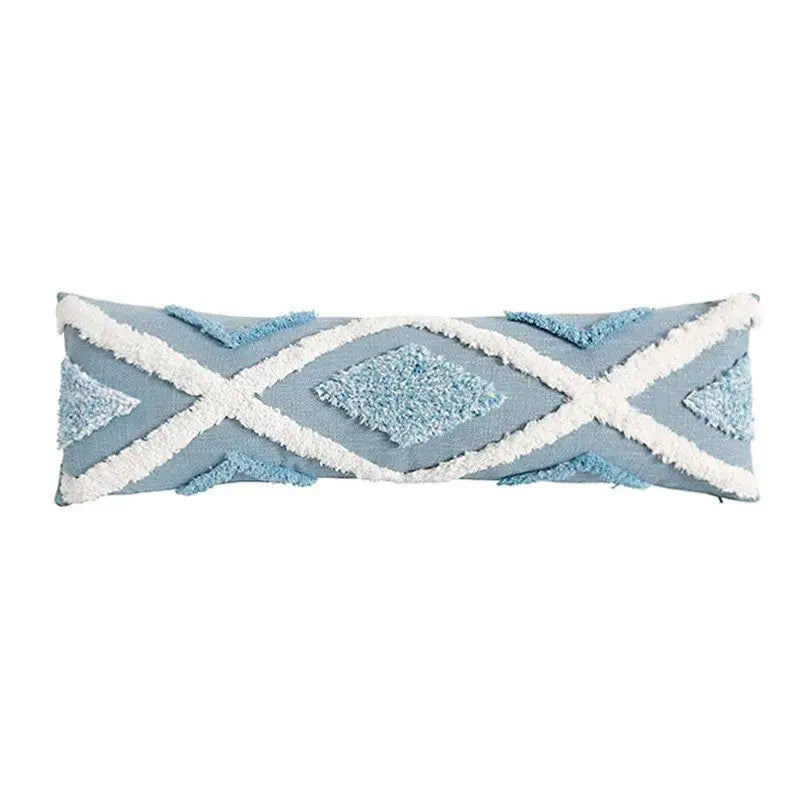 Geometric tassel tufted light blue & white star pillow covers living room