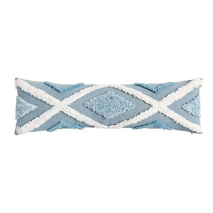 Geometric tassel tufted light blue & white star pillow covers living room