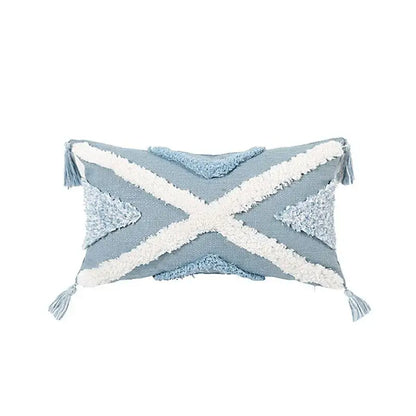 Geometric tassel tufted light blue & white star pillow covers living room