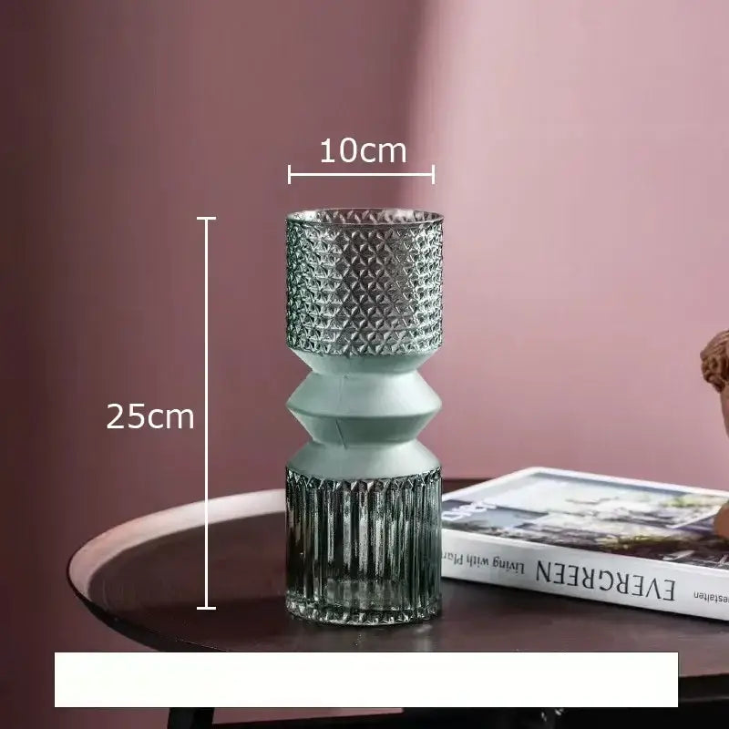 Geometric teal & green crystal clear glass vase set living room decor