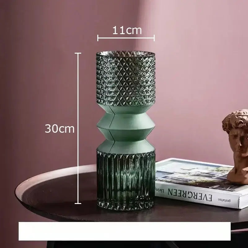 Geometric teal & green crystal clear glass vase set living room decor