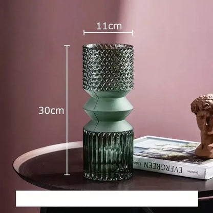 Geometric teal & green crystal clear glass vase set living room decor