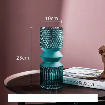 Geometric teal & green crystal clear glass vase set living room decor