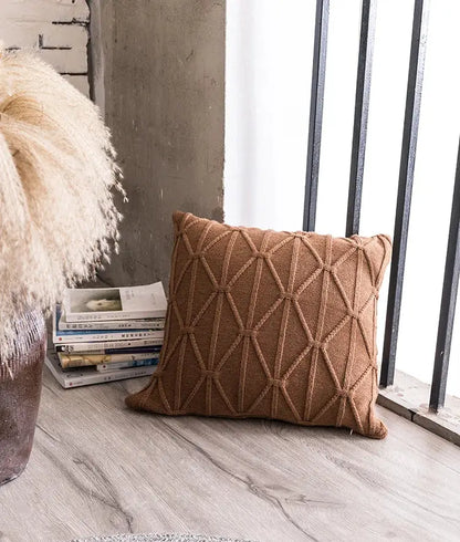 Geometric textured earthy knit cushion cover set living room decor