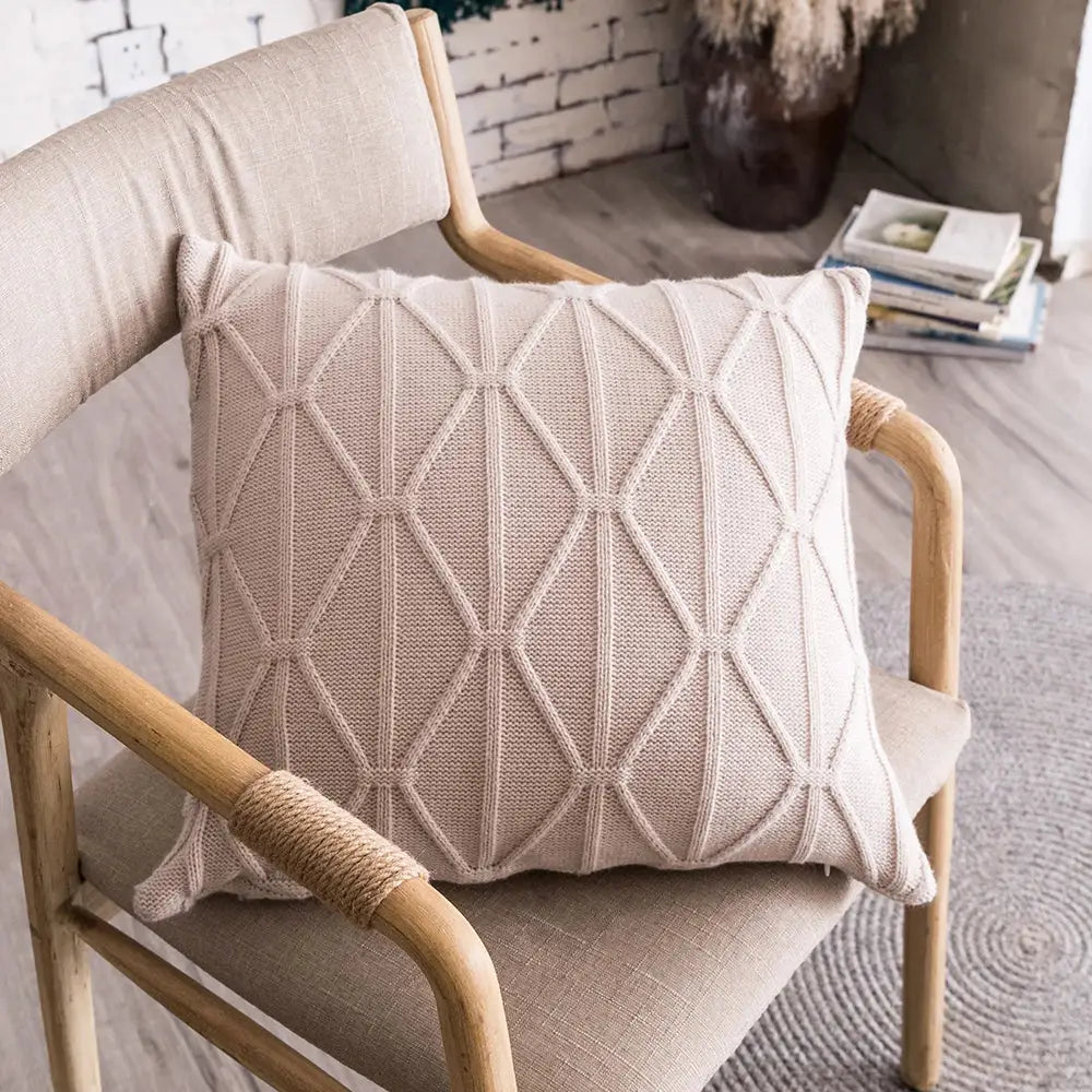 Geometric textured earthy knit cushion cover set living room decor