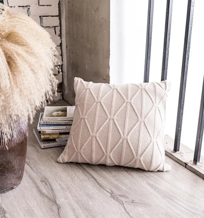 Geometric textured earthy knit cushion cover set living room decor
