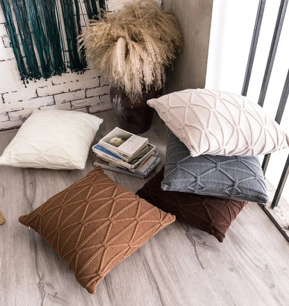 Geometric textured earthy knit cushion cover set living room decor