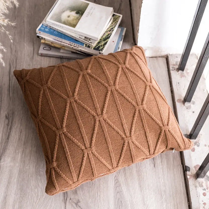 Geometric textured earthy knit cushion cover set living room decor