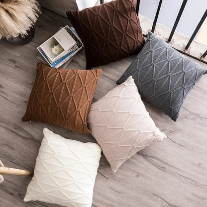 Geometric textured earthy knit cushion cover set living room decor