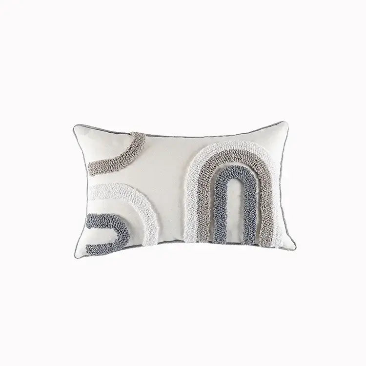 Geometric tufted beige & cream cushion cover living room tassel trim