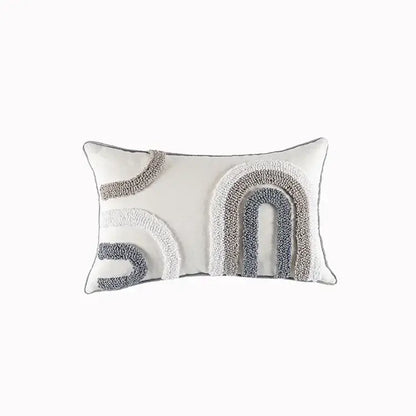 Geometric tufted beige & cream cushion cover living room tassel trim