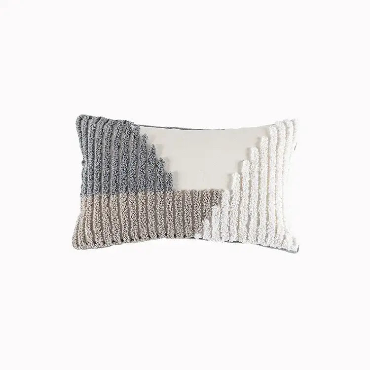 Geometric tufted beige & cream cushion cover living room tassel trim