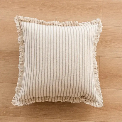 Geometric tufted beige & cream cushion cover living room tassel trim