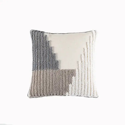 Geometric tufted beige & cream cushion cover living room tassel trim