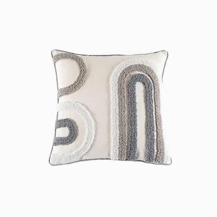 Geometric tufted beige & cream cushion cover living room tassel trim