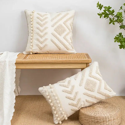 Geometric tufted cream & gold pillow covers living room decor