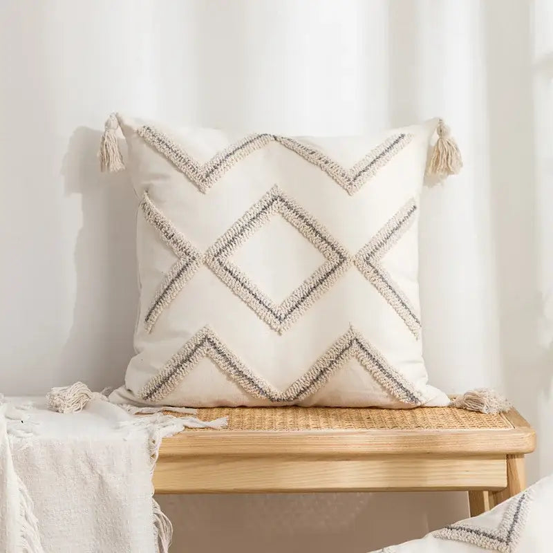 Geometric tufted cream & gold pillow covers living room decor
