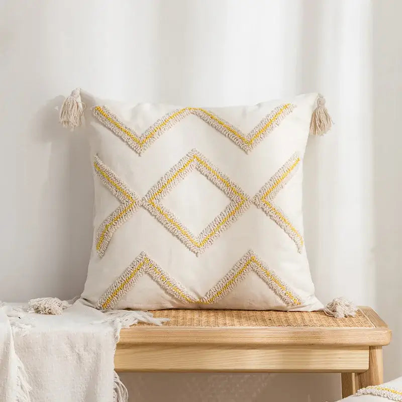 Geometric tufted cream & gold pillow covers living room decor