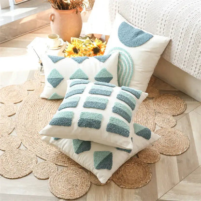 Geometric tufted diamond teal & white pillow cover living room decor