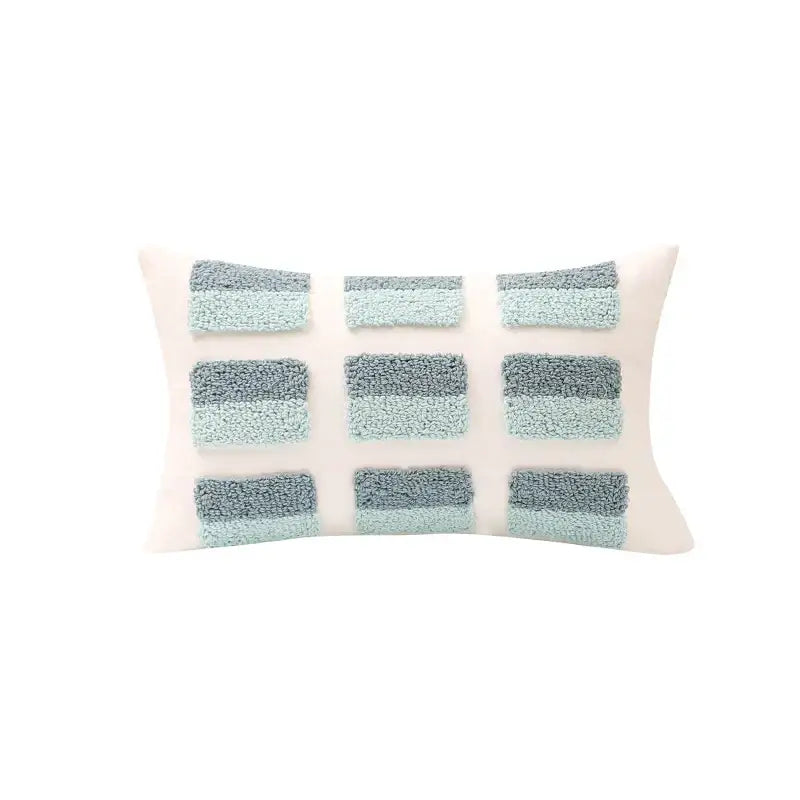 Geometric tufted diamond teal & white pillow cover living room decor