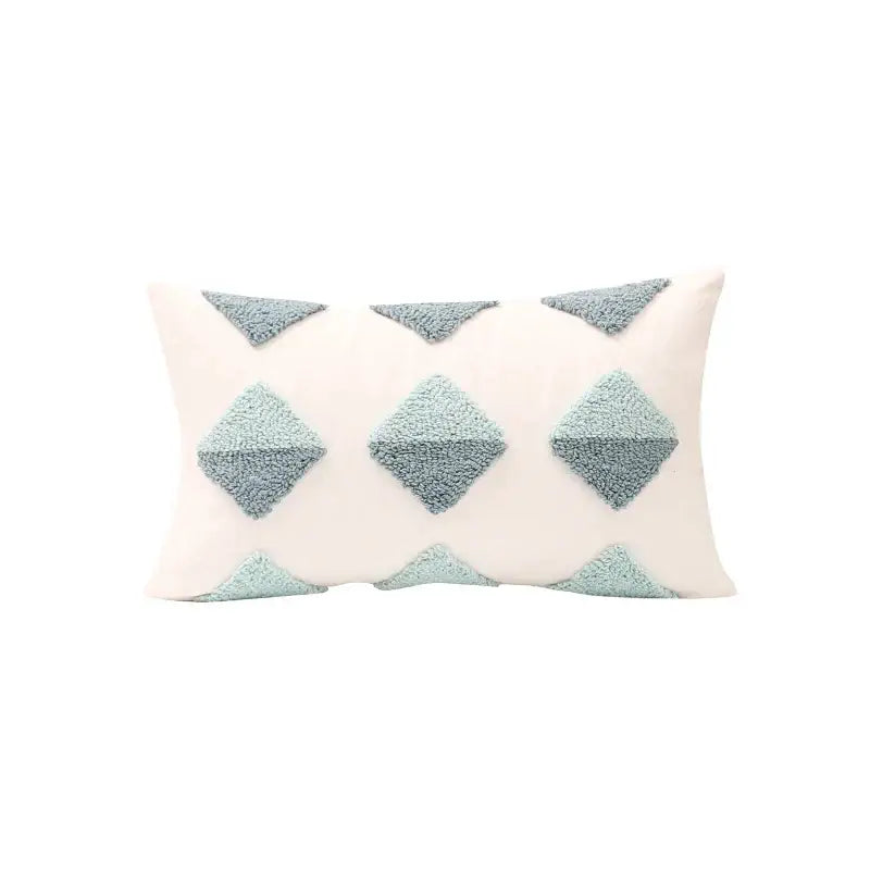 Geometric tufted diamond teal & white pillow cover living room decor