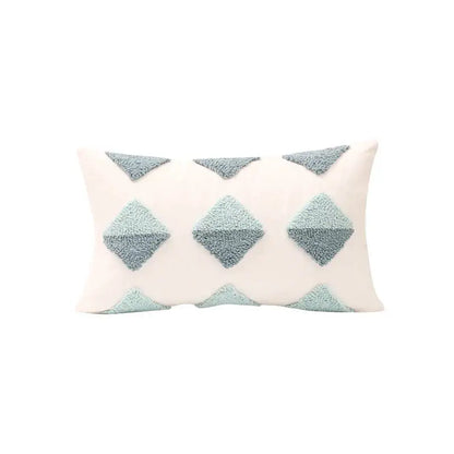 Geometric tufted diamond teal & white pillow cover living room decor