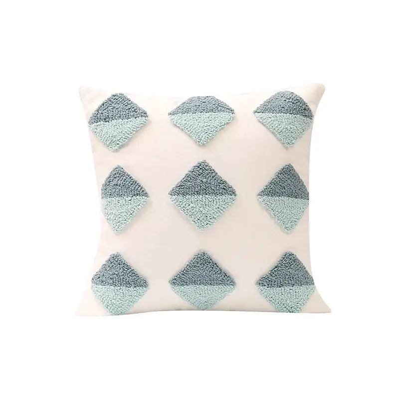 Geometric tufted diamond teal & white pillow cover living room decor