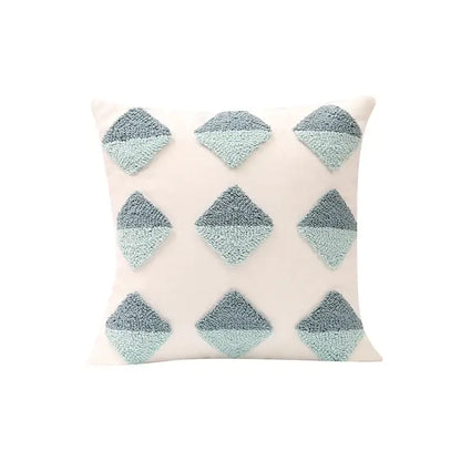 Geometric tufted diamond teal & white pillow cover living room decor