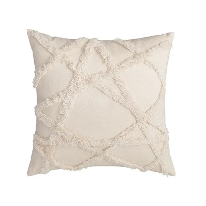 Geometric tufted fringed cushion cover cream living room pillow