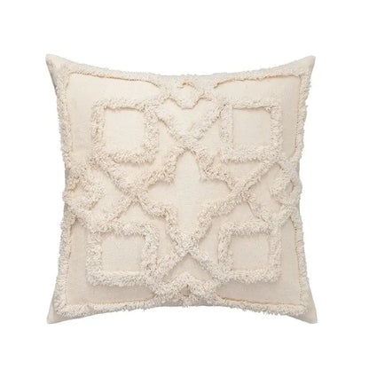 Geometric tufted fringed cushion cover cream living room pillow