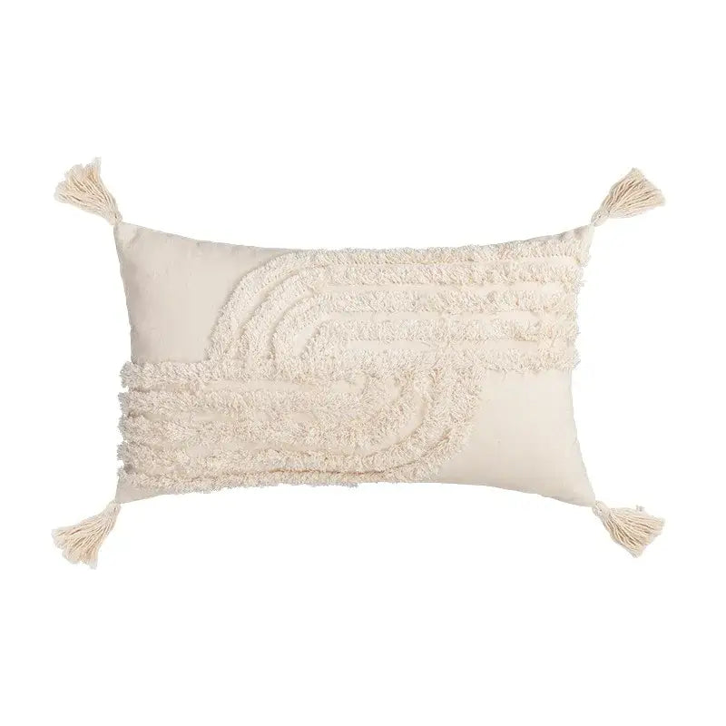 Geometric tufted fringed cushion cover cream living room pillow