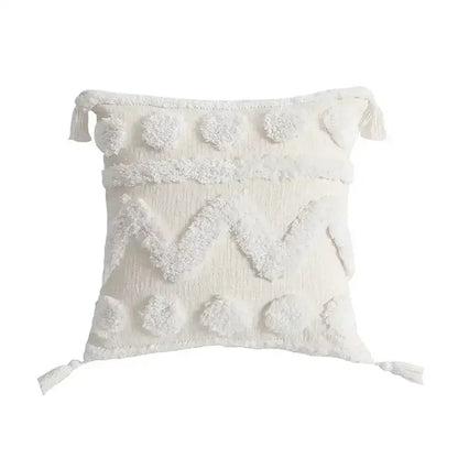 Geometric tufted navy & white cushion cover living room tassel decor