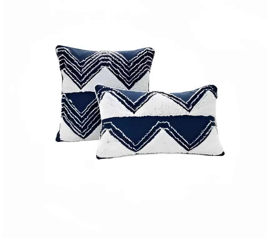 Geometric tufted navy & white cushion cover living room tassel decor