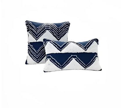 Geometric tufted navy & white cushion cover living room tassel decor