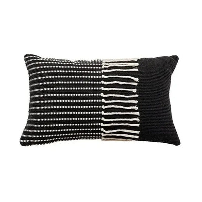 Geometric tufted navy & white cushion cover living room tassel decor