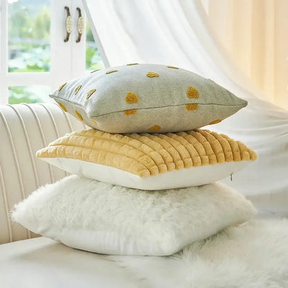 Geometric tufted plush cushion cover mustard & white living room decor