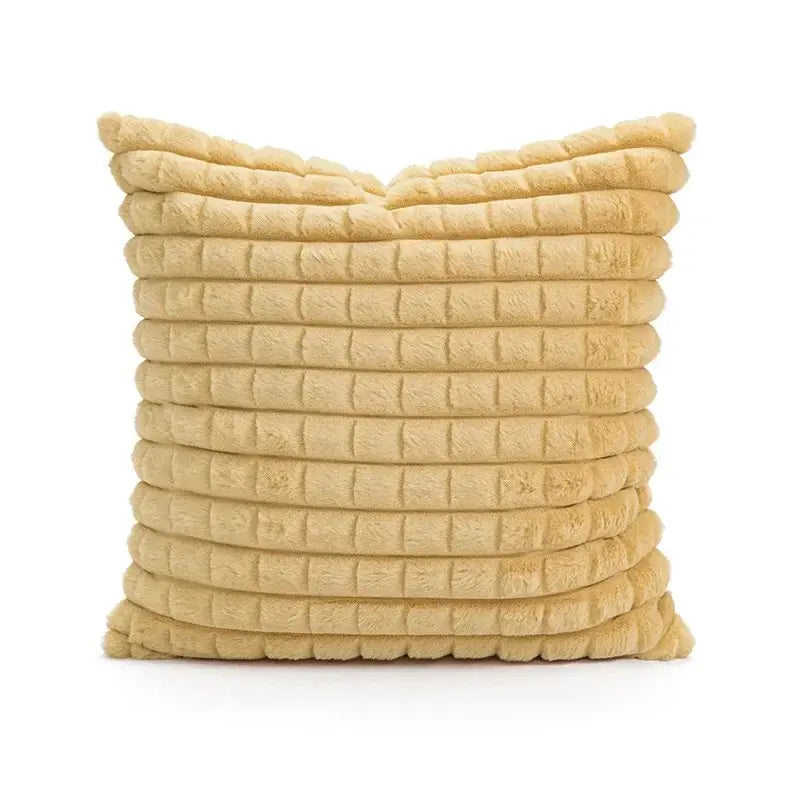 Geometric tufted plush cushion cover mustard & white living room decor