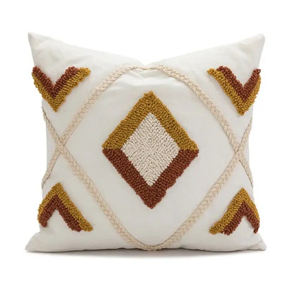 Geometric tufted plush cushion cover mustard & white living room decor