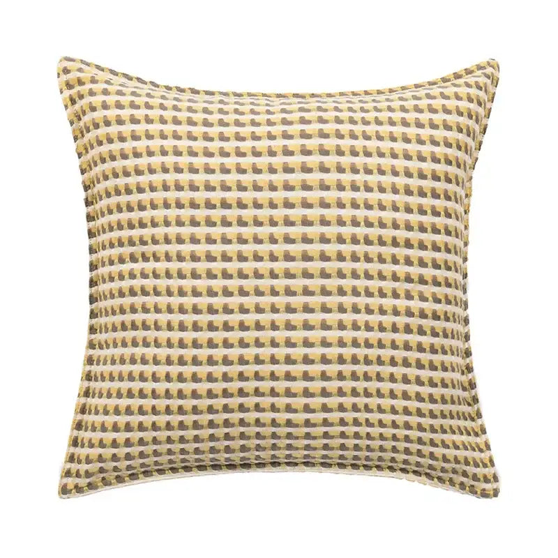 Geometric tufted plush cushion cover mustard & white living room decor