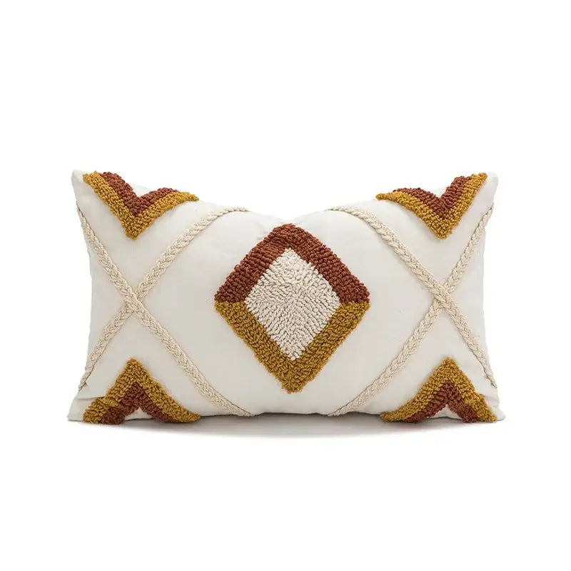 Geometric tufted plush cushion cover mustard & white living room decor
