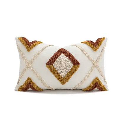 Geometric tufted plush cushion cover mustard & white living room decor