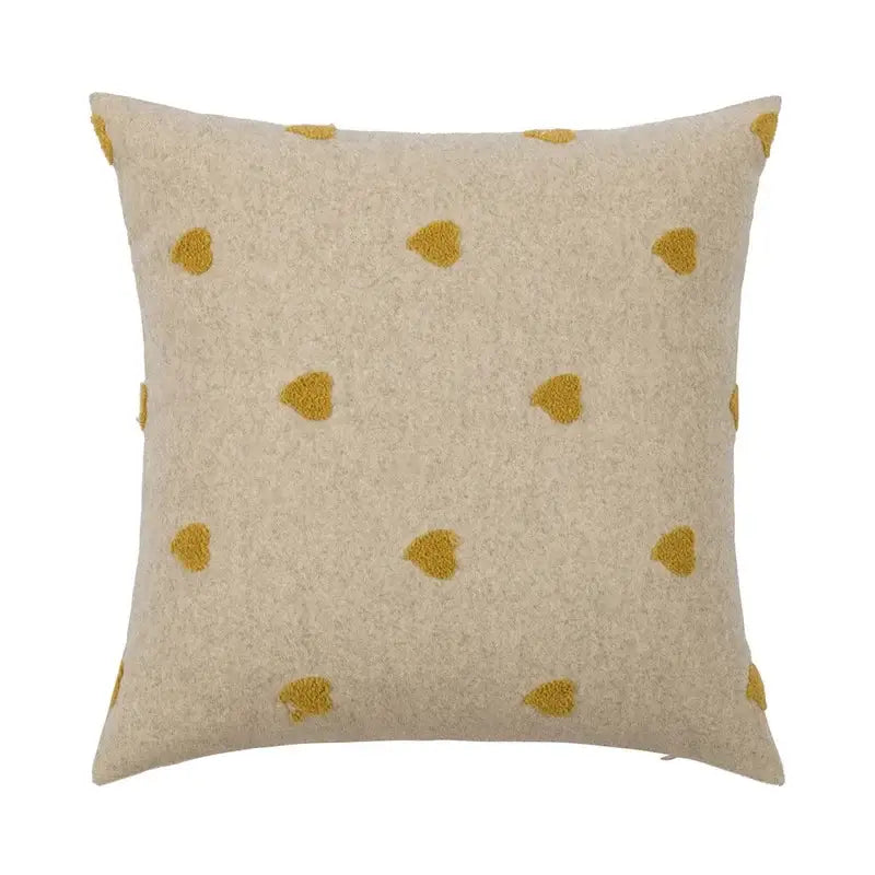 Geometric tufted plush cushion cover mustard & white living room decor