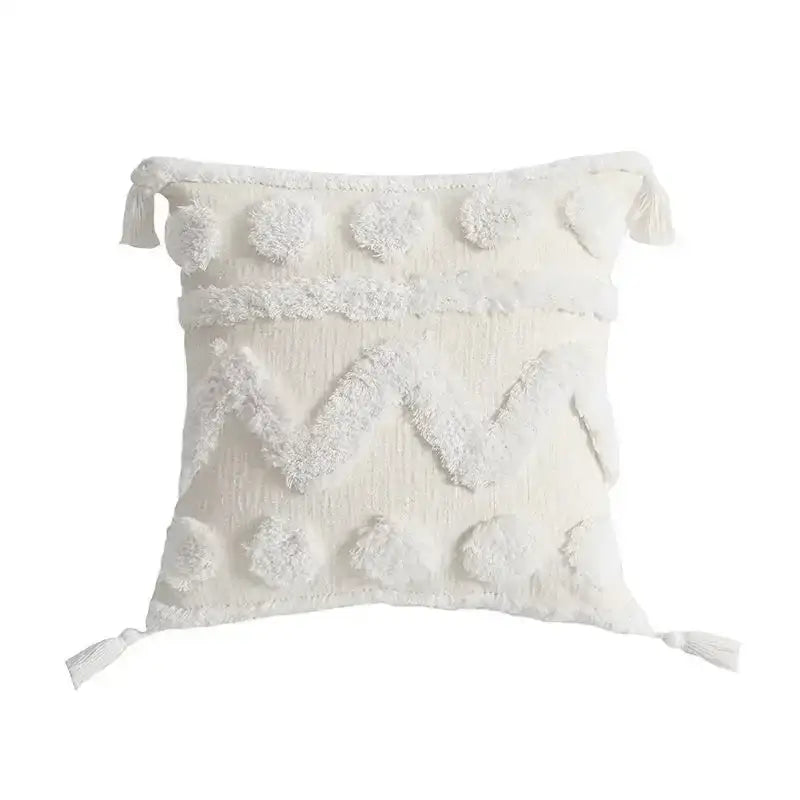 Geometric tufted tassel cushion cover beige & gray living room decor
