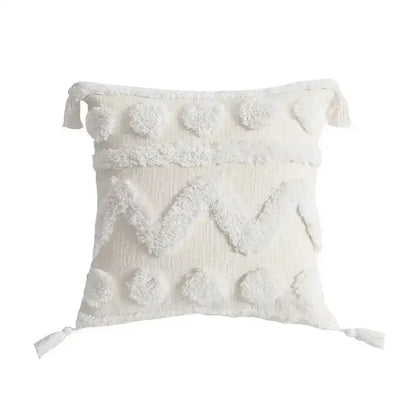 Geometric tufted tassel cushion cover beige & gray living room decor