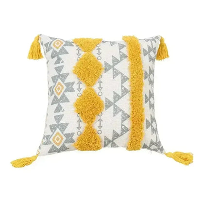 Geometric tufted tassel cushion cover beige & gray living room decor