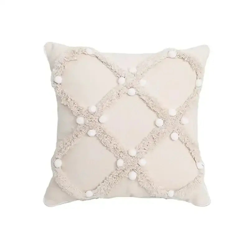 Geometric tufted tassel cushion cover beige & gray living room decor