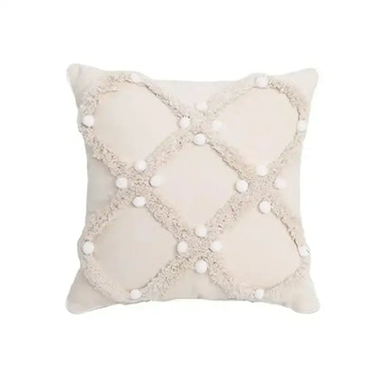 Geometric tufted tassel cushion cover beige & gray living room decor
