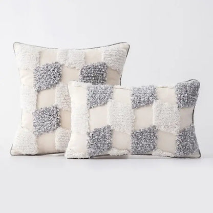 Geometric tufted tassel cushion cover beige & gray living room decor